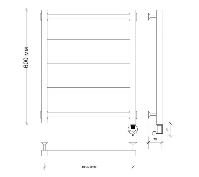 Полотенцесушитель Secado Корсико 1 электрический L/R  хром, Выбрать размер: 40х60, Ориентация: левая, изображение 5