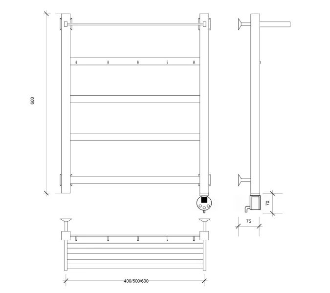Полотенцесушитель Secado Корсико 1 КСП , с крючками и полочкой, электрический L/R  хром, Выбрать размер: 40х60, Ориентация: левая, изображение 5