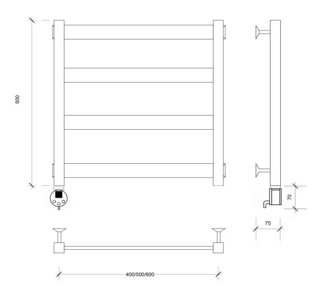 Полотенцесушитель Secado Комано 1 электрический L/R черный матовый, Выбрать размер: 40х60, Ориентация: левая, изображение 4