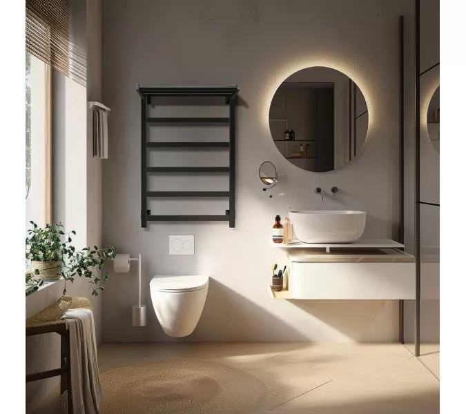 Полотенцесушитель Secado Корсико 1 СП , с полочкой,  электрический L/R черный матовый, Выбрать размер: 40х60, Ориентация: левая, изображение 2