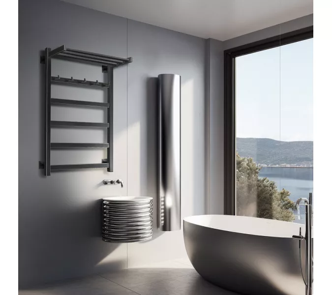 Полотенцесушитель Secado Корсико 1 КСП , с крючками и полочкой,  электрический L/R черный матовый, Выбрать размер: 40х60, Ориентация: левая, изображение 2