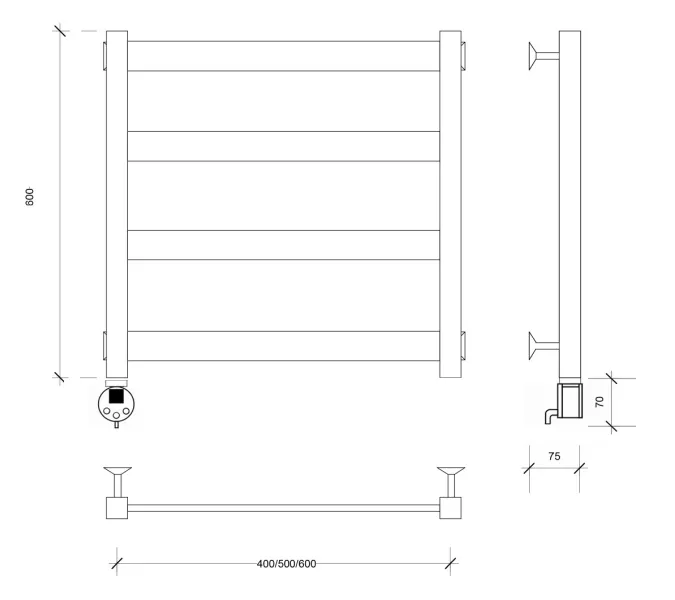 Полотенцесушитель Secado Комано 2 электрический L/R хром, Выбрать размер: 40х60, Ориентация: левая, изображение 4