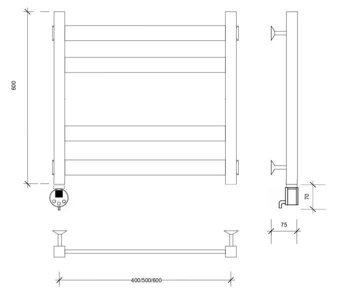 Полотенцесушитель Secado Комано 3  электрический L/R  хром, Выбрать размер: 40х60, Ориентация: левая, изображение 4