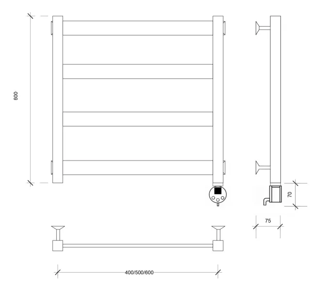 Полотенцесушитель Secado Комано 2 электрический L/R хром, Выбрать размер: 40х60, Ориентация: левая, изображение 5