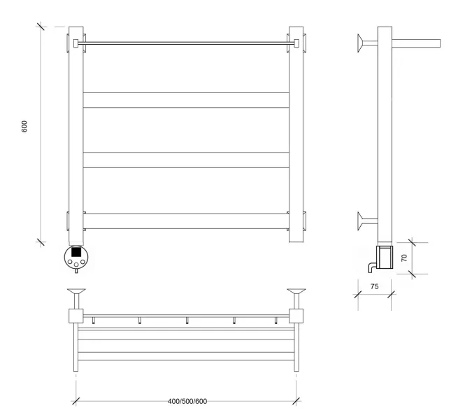 Полотенцесушитель Secado Комано 1 СП , с полочкой, электрический L/R хром, Выбрать размер: 40х60, Ориентация: левая, изображение 4