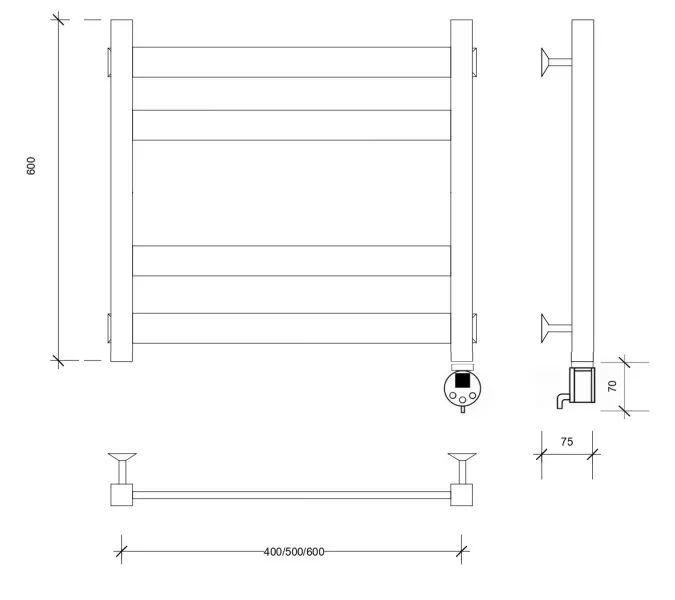 Полотенцесушитель Secado Комано 3  электрический L/R  хром, Выбрать размер: 40х60, Ориентация: левая, изображение 5