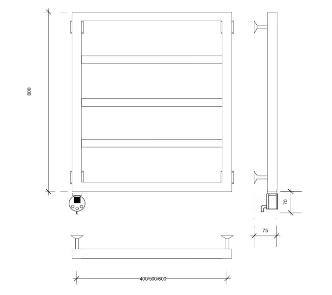 Полотенцесушитель Secado Парма 2  электрический L/R, Выбрать размер: 40х60, Ориентация: левая, изображение 5