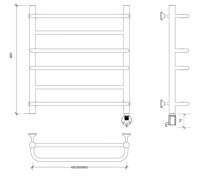 Полотенцесушитель Secado Модена 2 электрический L/R  хром, Выбрать размер: 40х60, Ориентация: левая, изображение 5