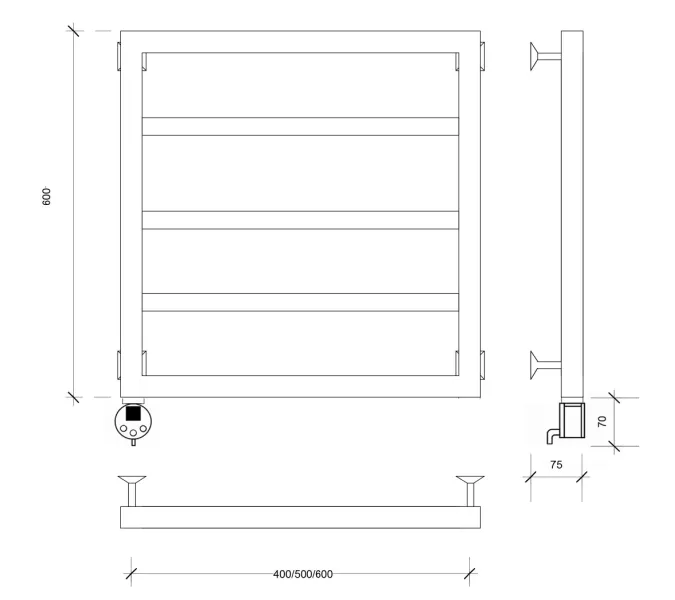 Полотенцесушитель Secado Парма  электрический L/R черный матовый, Выбрать размер: 40х60, Ориентация: левая, изображение 4