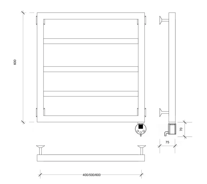 Полотенцесушитель Secado Парма  электрический L/R черный матовый, Выбрать размер: 40х60, Ориентация: левая, изображение 5