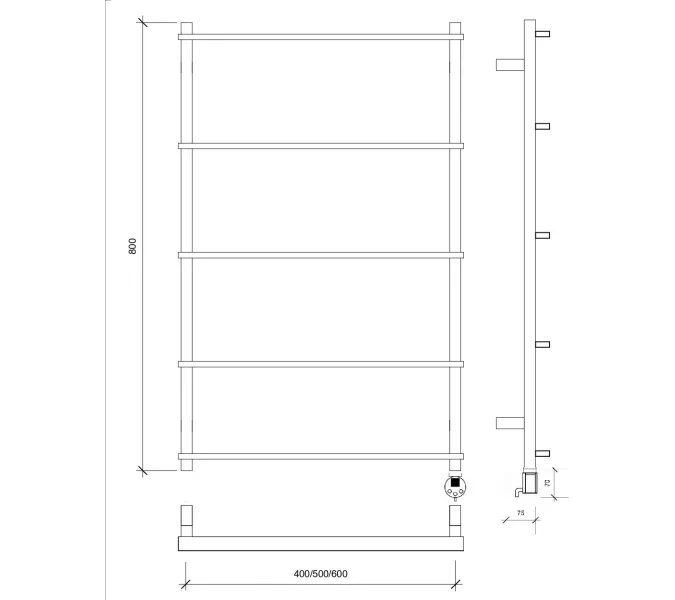 Полотенцесушитель Secado Лорето  электрический L/R черный матовый, Выбрать размер: 40х80, Ориентация: левая, изображение 5