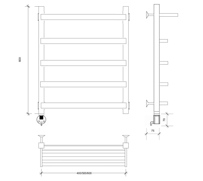 Полотенцесушитель Secado Корсано 1 СП , с полочкой , электрический L/R черный матовый, Выбрать размер: 40х60, Ориентация: левая, изображение 5