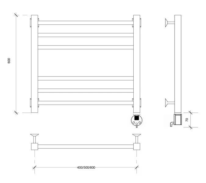 Полотенцесушитель Secado Модена электрический L/R черный матовый, Выбрать размер: 40х60, Ориентация: левая, изображение 4