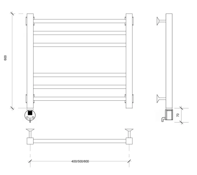 Полотенцесушитель Secado Модена электрический L/R черный матовый, Выбрать размер: 40х60, Ориентация: левая, изображение 3