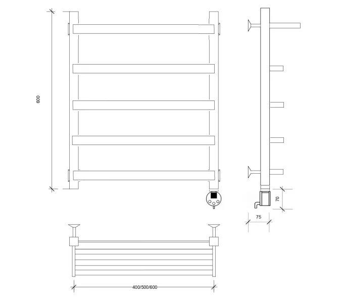 Полотенцесушитель Secado Корсано 1 СП , с полочкой , электрический L/R черный матовый, Выбрать размер: 40х60, Ориентация: левая, изображение 6