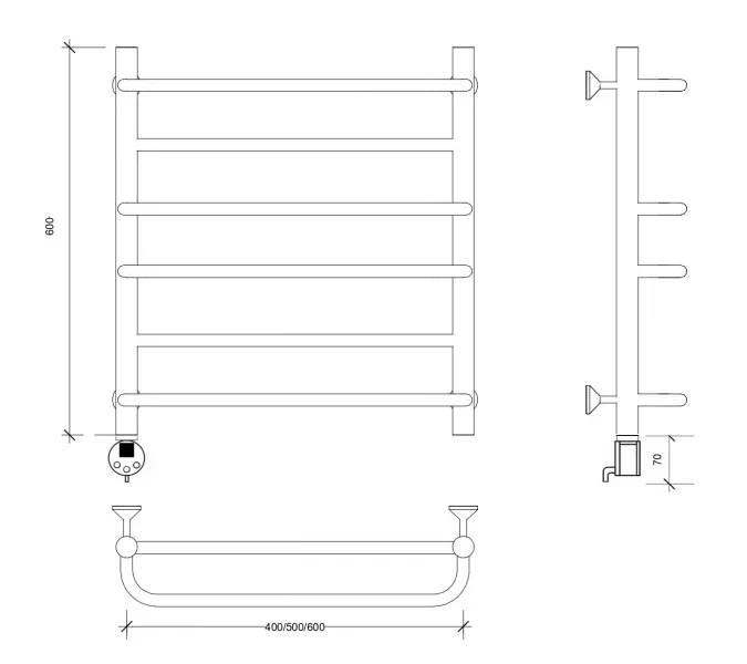 Полотенцесушитель Secado Модена 2 электрический L/R  хром, Выбрать размер: 40х60, Ориентация: левая, изображение 4