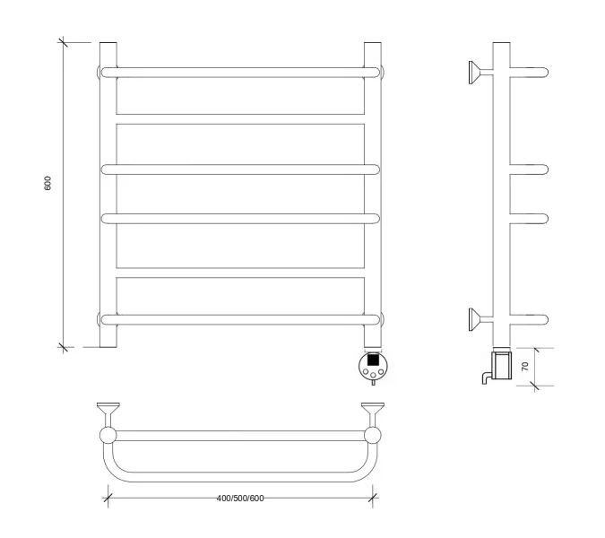 Полотенцесушитель Secado Модена 2  электрический L/R, Выбрать размер: 40х60, Ориентация: левая, изображение 5