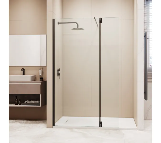 Душевая перегородка RGW WA-051B (WA-010B + Z-071B), Цвет стекла: прозрачное, Цвет профиля (вариация): Черный, Выбрать размер: 120