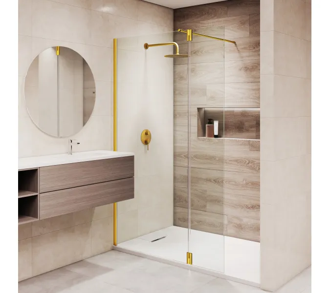 Душевая перегородка RGW WA-050Gb (WA-002Gb + Z-070Gb), Цвет стекла: прозрачное, Цвет профиля (вариация): Золото, Выбрать размер: 80