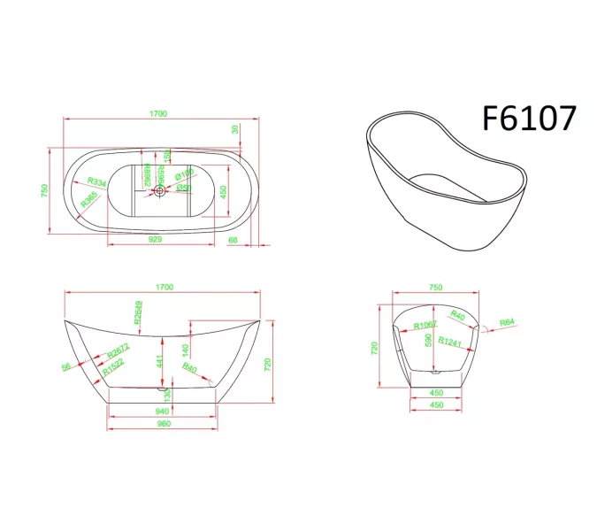 Ванна акриловая Frank F6107 White 170х75, Выбрать цвет: Белый, изображение 10
