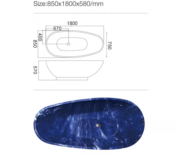 Ванна акриловая Frank F180 Морское свечение 180х85, изображение 3