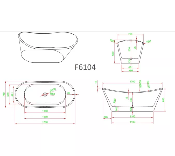 Ванна акриловая Frank F6104 White  170х75, Выбрать цвет: Белый, изображение 9