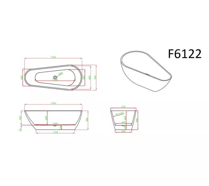 Ванна акриловая Frank F6122  170х75, изображение 7