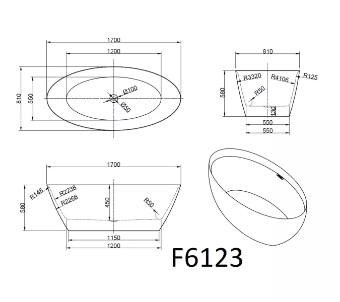 Ванна акриловая Frank F6123 Black/Black  170х81, Выбрать цвет: Чёрный, изображение 8