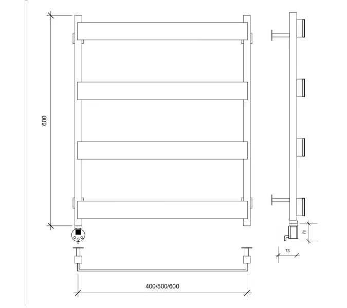 Полотенцесушитель Secado Кродо  электрический L/R черный матовый, Выбрать размер: 40х60, Ориентация: левая, изображение 6