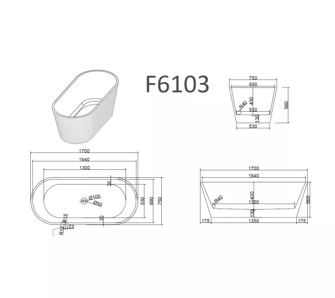 Ванна акриловая Frank F6103 White/Black  170х75, Выбрать цвет: Белый / Черный, изображение 7
