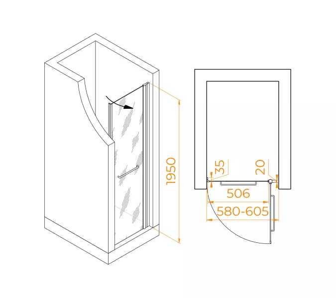 Душевая дверь RGW PA-103 прозрачное стекло, Цвет стекла: прозрачное, Цвет профиля (вариация): Хром, Выбрать размер: 60, изображение 2