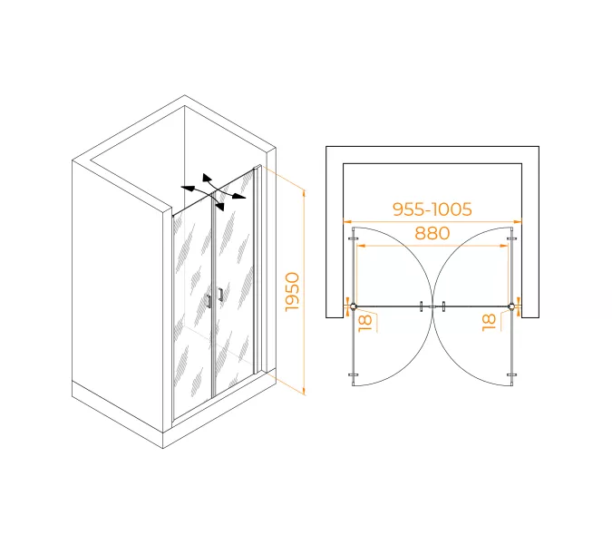 Душевая дверь RGW PA-104Gb, Цвет стекла: прозрачное, Цвет профиля (вариация): Золото, Выбрать размер: 100, изображение 2