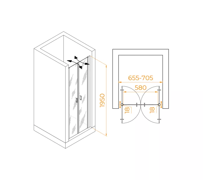 Душевая дверь RGW PA-104B, Цвет стекла: прозрачное, Цвет профиля (вариация): Черный, Выбрать размер: 70, изображение 2