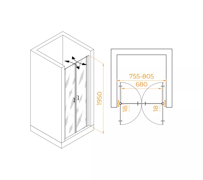 Душевая дверь RGW PA-104, Цвет стекла: прозрачное, Цвет профиля (вариация): Хром, Выбрать размер: 80, изображение 2