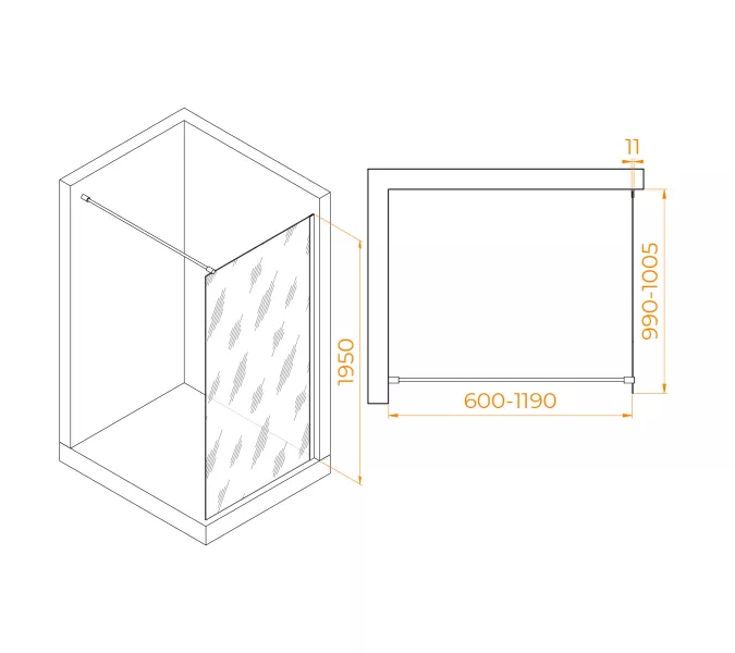 Душевая перегородка RGW WA-002G, Цвет стекла: прозрачное, Цвет профиля (вариация): Золото, Выбрать размер: 100, изображение 2