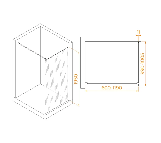 Душевая перегородка RGW WA-002W, Цвет стекла: прозрачное, Цвет профиля (вариация): Белый, Выбрать размер: 100, изображение 2