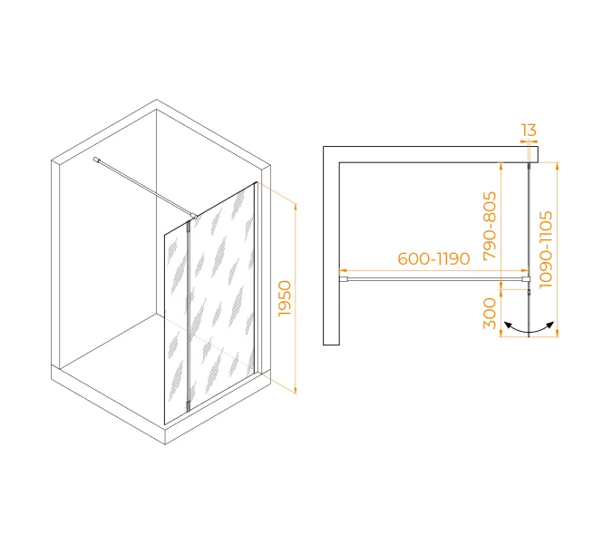 Душевая перегородка RGW WA-051 (WA-010 + Z-071), Цвет стекла: прозрачное, Цвет профиля (вариация): Хром, Выбрать размер: 80, изображение 17