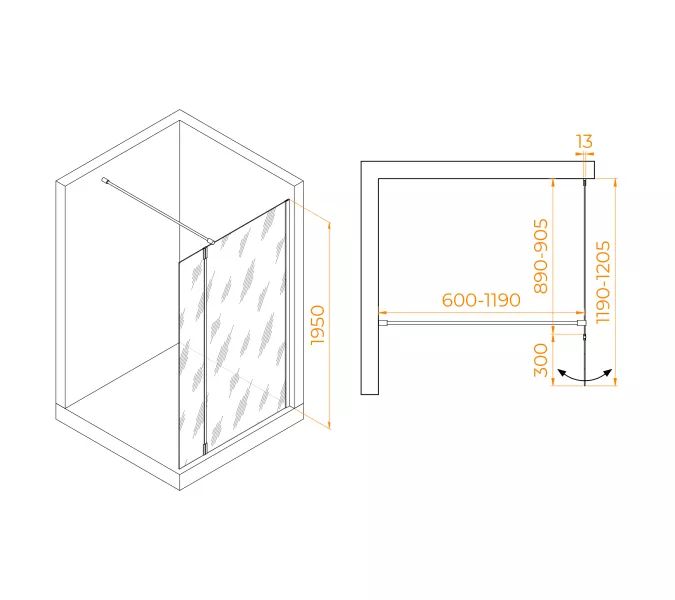 Душевая перегородка RGW WA-051Gb (WA-010Gb + Z-071Gb), Цвет стекла: прозрачное, Цвет профиля (вариация): Золото, Выбрать размер: 90, изображение 17