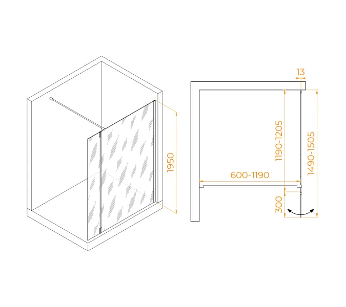 Душевая перегородка RGW WA-051B (WA-010B + Z-071B), Цвет стекла: прозрачное, Цвет профиля (вариация): Черный, Выбрать размер: 120, изображение 18