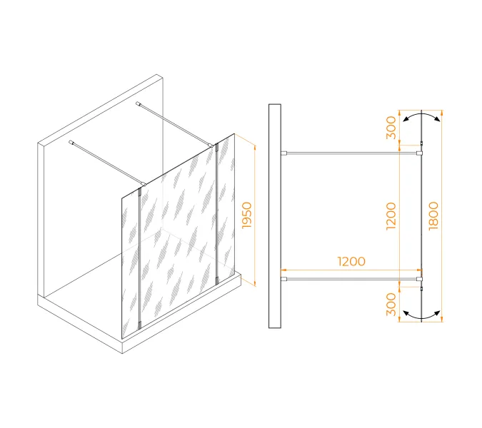 Душевая перегородка RGW WA-052B (WA-016B+2Z-071B), Цвет стекла: прозрачное, Цвет профиля (вариация): Черный, Выбрать размер: 120, изображение 2