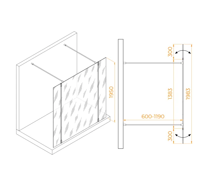 Душевая перегородка RGW WA-052W (WA-016W+2Z-071W), Цвет стекла: прозрачное, Цвет профиля (вариация): Белый, Выбрать размер: 140, изображение 2