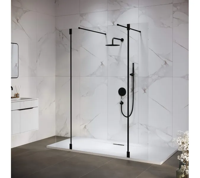 Душевая перегородка RGW WA-052B (WA-016B+2Z-071B), Цвет стекла: прозрачное, Цвет профиля (вариация): Черный, Выбрать размер: 120