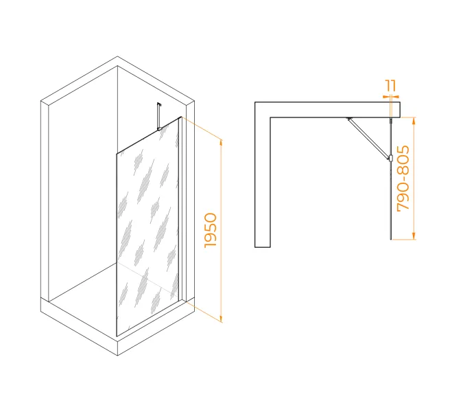 Душевая перегородка RGW WA-102W, Цвет стекла: прозрачное, Цвет профиля (вариация): Белый, Выбрать размер: 80, изображение 2