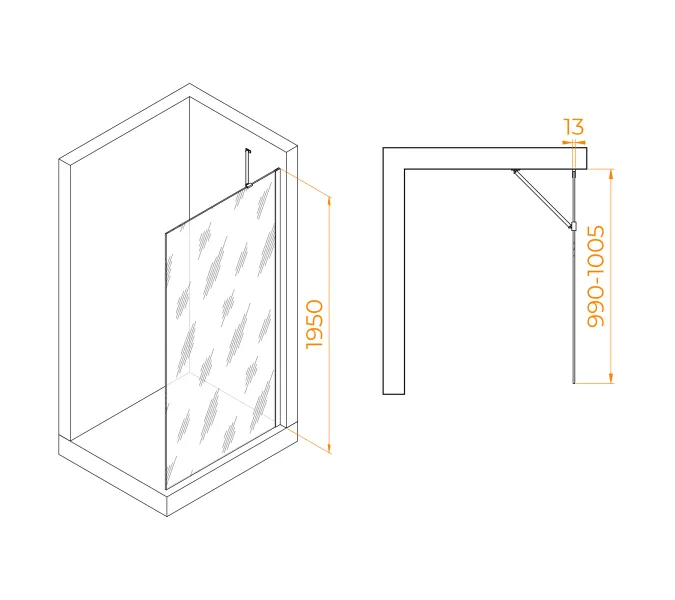 Душевая перегородка RGW WA-110Gb, Цвет стекла: прозрачное, Цвет профиля (вариация): Золото, Выбрать размер: 100, изображение 2