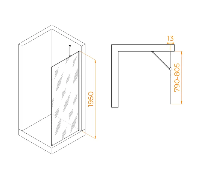 Душевая перегородка RGW WA-110W, Цвет стекла: прозрачное, Цвет профиля (вариация): Белый, Выбрать размер: 80, изображение 2