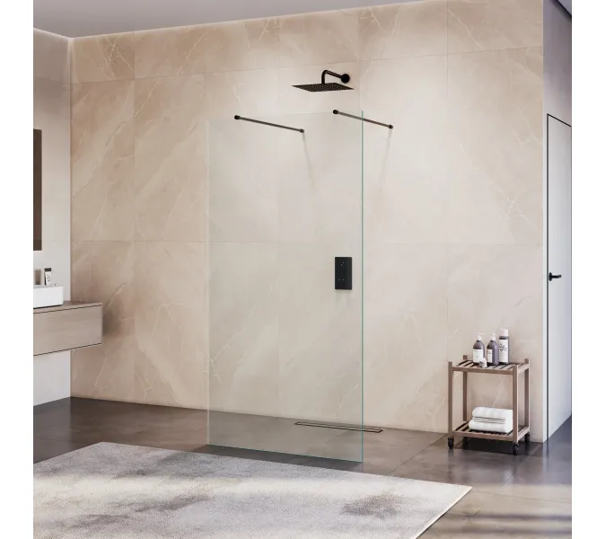 Душевая перегородка RGW WA-016B, Цвет стекла: прозрачное, Цвет профиля (вариация): Черный, Выбрать размер: 100