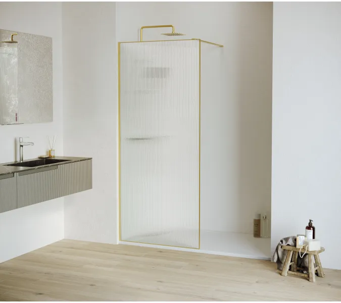 Душевая перегородка RGW WA-08GB  ребристое стекло, Цвет стекла: ребристое, Цвет профиля (вариация): Золото, Выбрать размер: 100