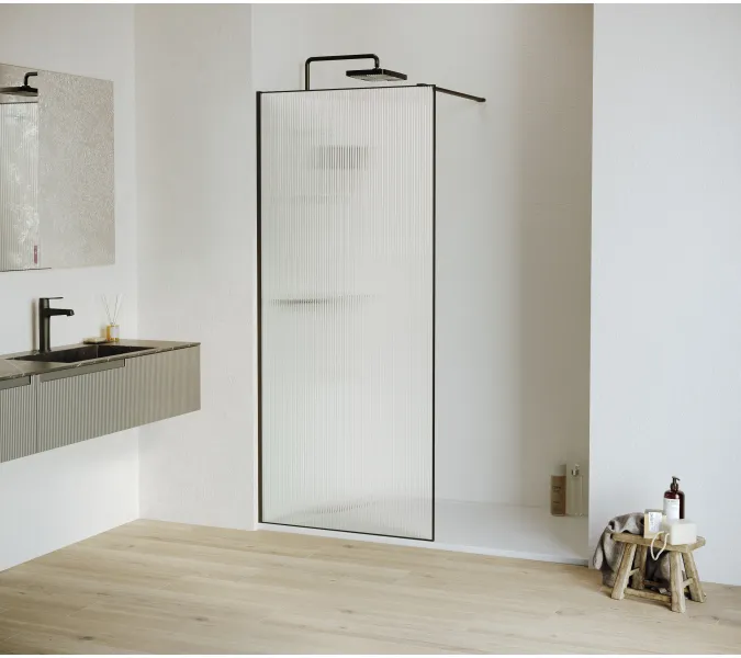 Душевая перегородка RGW WA-08B ребристое стекло, Цвет стекла: ребристое, Цвет профиля (вариация): Черный, Выбрать размер: 60