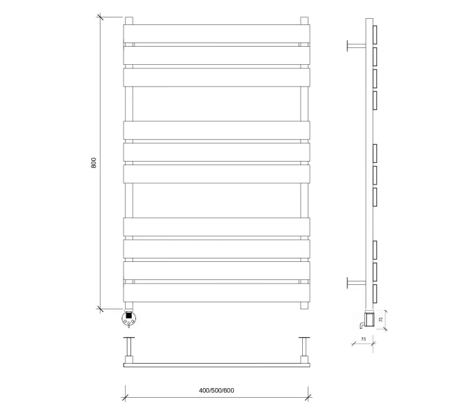 Полотенцесушитель Secado Мормано  электрический L/R черный матовый, Выбрать размер: 40х80, Ориентация: левая, изображение 5