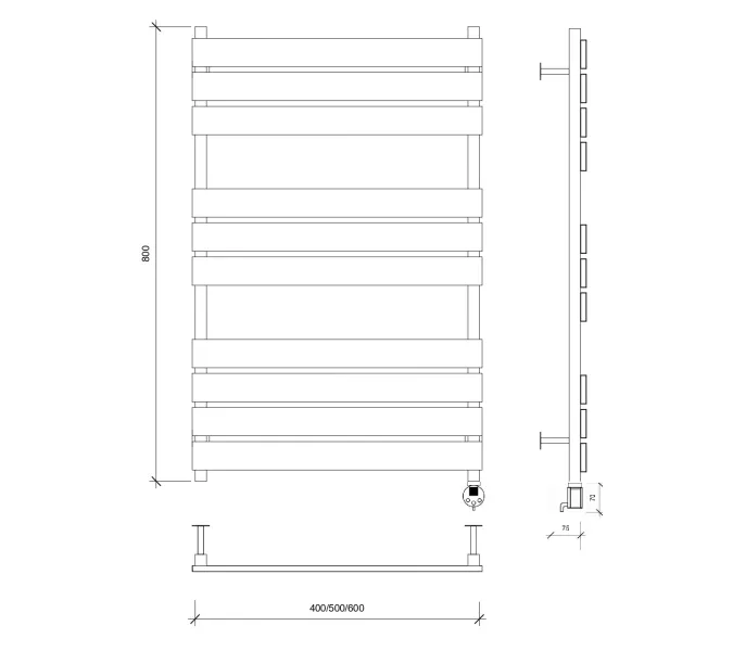Полотенцесушитель Secado Мормано  электрический L/R черный матовый, Выбрать размер: 40х80, Ориентация: левая, изображение 6